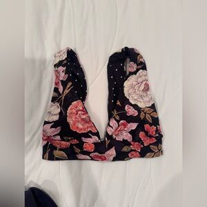 Maaji Black Bikini Top Reversible - Pink and Cream Floral side + polkadot side